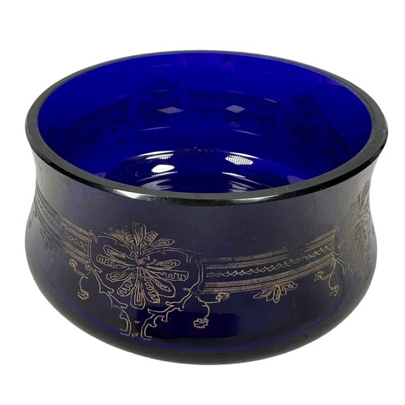 Stephens Portugal Cobalt Blue & Gold Lead Crystal Dish Tableware Decor Bowl 4" - Picture 4 of 9